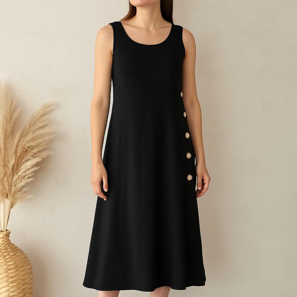 Vintage 90s Women's Medium Midi Dress Wear Abouts Black Sleeveless Made in USA